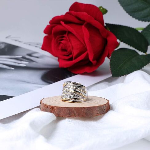 Mytys 2 Tone Intertwined Crossover Statement Ring Fashion Chunky Band Rings for Women Black Gold Silver Rose Gold Plated Wide Index Finger Rings Costume Jewelry in Saudi Arabia
