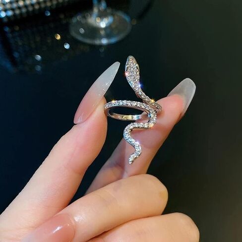 HEIMAXING Snake Ring for Women, Cubic Zirconia Opening Adjustable Animal Band Ring, Fashion Rhinestones Jewelry Gifts for Teen Girls Friend Family Lover in Kuwait
