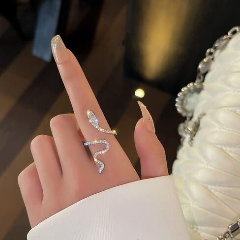 HEIMAXING Snake Ring for Women, Cubic Zirconia Opening Adjustable Animal Band Ring, Fashion Rhinestones Jewelry Gifts for Teen Girls Friend Family Lover in Kuwait