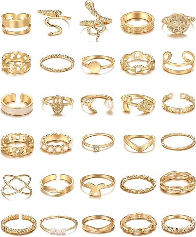 iF YOU 30 Pcs Vintage Gold Knuckle Rings Set, Boho Butterfly Snake Stackable Finger Rings for Women Girls, Silver Midi Rings Pack in Saudi Arabia