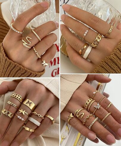 iF YOU 30 Pcs Vintage Gold Knuckle Rings Set, Boho Butterfly Snake Stackable Finger Rings for Women Girls, Silver Midi Rings Pack in Saudi Arabia