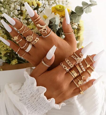 iF YOU 30 Pcs Vintage Gold Knuckle Rings Set, Boho Butterfly Snake Stackable Finger Rings for Women Girls, Silver Midi Rings Pack in Saudi Arabia