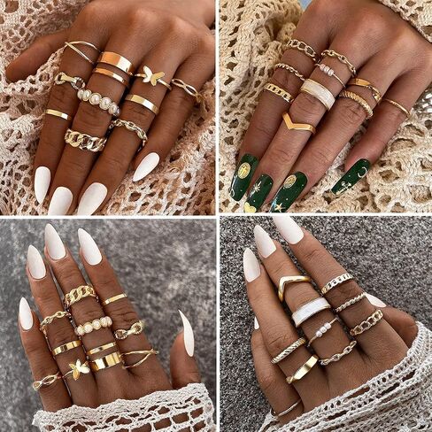 iF YOU 30 Pcs Vintage Gold Knuckle Rings Set, Boho Butterfly Snake Stackable Finger Rings for Women Girls, Silver Midi Rings Pack in Saudi Arabia