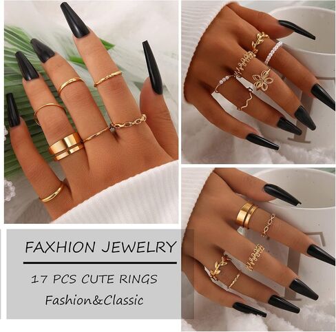 FAXHION 27 Pcs Gold Knuckle Rings Set for Women Girls, Vintage Stackable Boho Snake Finger Rings, Midi Hollow Rings Pack in Saudi Arabia