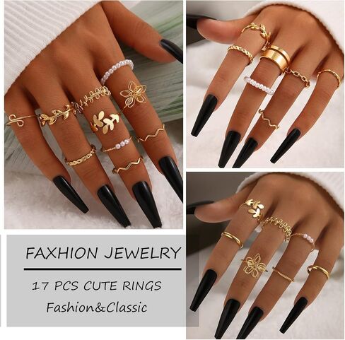 FAXHION 27 Pcs Gold Knuckle Rings Set for Women Girls, Vintage Stackable Boho Snake Finger Rings, Midi Hollow Rings Pack in Saudi Arabia