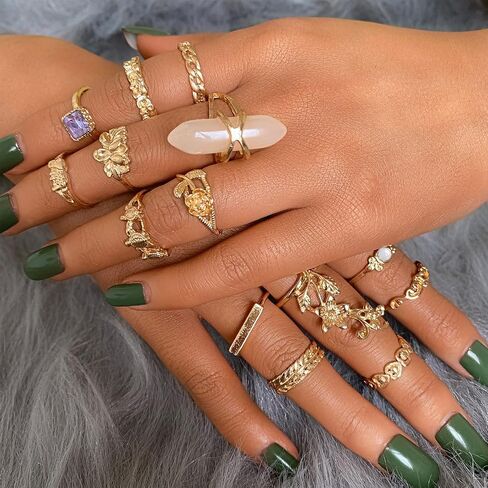 17 MILE 82 Pcs Vintage Silver Knuckle Rings Set for Women, Bohemian Stackable Joint Finger Rings, Retro Stone Crystal Stacking Midi Rings Pack in Saudi Arabia