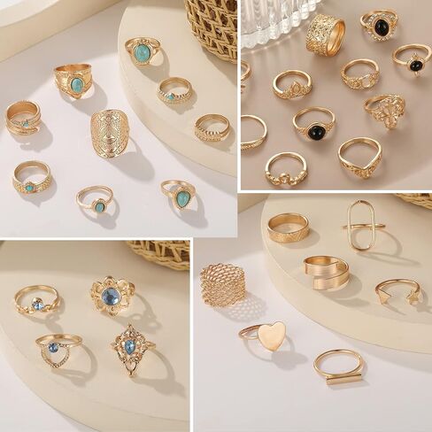 17 MILE 82 Pcs Vintage Silver Knuckle Rings Set for Women, Bohemian Stackable Joint Finger Rings, Retro Stone Crystal Stacking Midi Rings Pack in Saudi Arabia