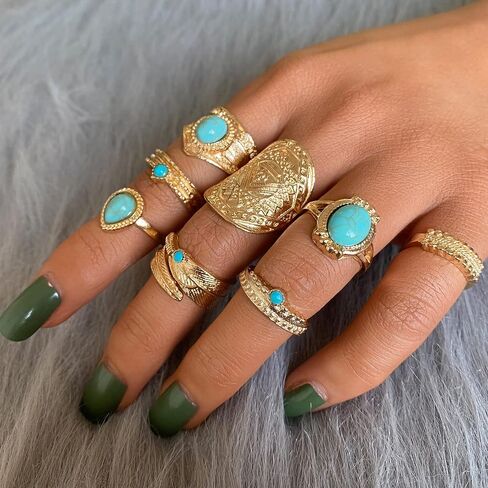17 MILE 82 Pcs Vintage Silver Knuckle Rings Set for Women, Bohemian Stackable Joint Finger Rings, Retro Stone Crystal Stacking Midi Rings Pack in Saudi Arabia