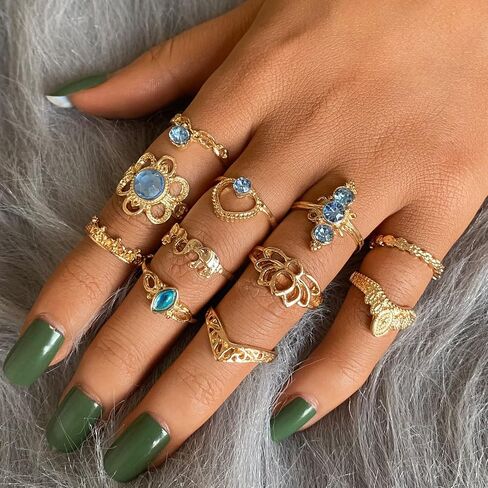 17 MILE 82 Pcs Vintage Silver Knuckle Rings Set for Women, Bohemian Stackable Joint Finger Rings, Retro Stone Crystal Stacking Midi Rings Pack in Saudi Arabia