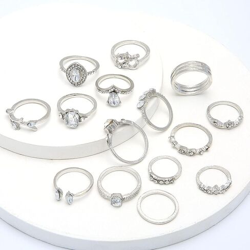 BELICEY 9-15PCS Knuckle Stacking Rings Set for Women Crystal Rhinestone Finger Statement Ring Sets Vintage Joint Knot Mid Rings for Teen Girls Stackable Rings Jewelry Accessories in Kuwait