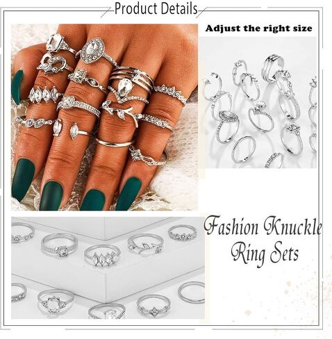 BELICEY 9-15PCS Knuckle Stacking Rings Set for Women Crystal Rhinestone Finger Statement Ring Sets Vintage Joint Knot Mid Rings for Teen Girls Stackable Rings Jewelry Accessories in Kuwait