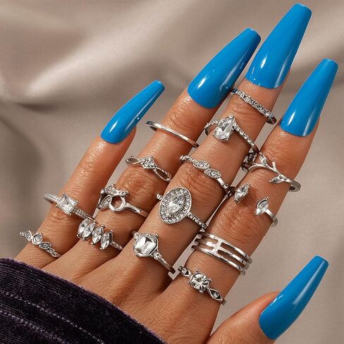 BELICEY 9-15PCS Knuckle Stacking Rings Set for Women Crystal Rhinestone Finger Statement Ring Sets Vintage Joint Knot Mid Rings for Teen Girls Stackable Rings Jewelry Accessories in Kuwait
