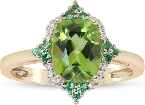 Gin & Grace 14K Yellow Gold Genuine Peridot, Tsavorite and diamond Ring for women in Saudi Arabia