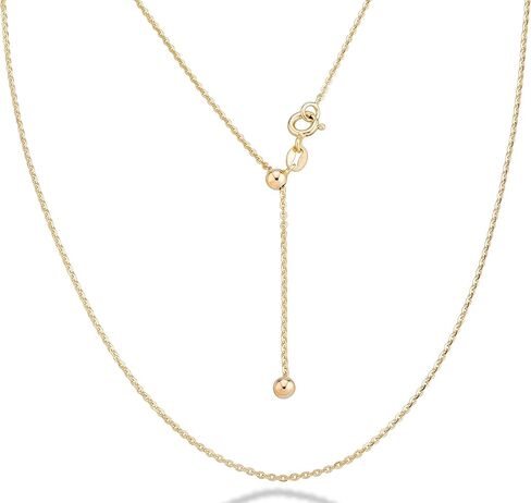 Miabella 925 Sterling Silver or 18Kt Yellow Gold Over Silver Italian 1.3mm Adjustable Solid Diamond Cut Thin Bolo Cable Chain Necklace for Women, Slider Chain 14-24 Inch Made in Italy in Kuwait