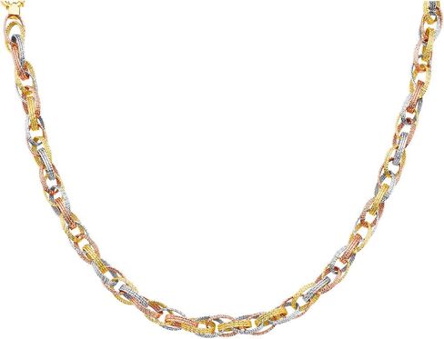 Wellingsale 14k 3 ثلاثي الألوان أبيض أصفر وذهب وردي مصقول 10 ملم قلادة مجوفة فاخرة - 18 بوصة in Kuwait