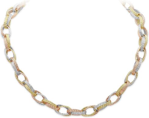 Wellingsale 14k 3 ثلاثي الألوان أبيض أصفر وذهب وردي مصقول 10 ملم قلادة مجوفة فاخرة - 18 بوصة in Kuwait