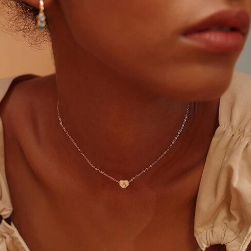 Tiny Gold Initial Heart Necklace-14K Gold Filled Handmade Dainty Personalized Letter Heart Choker Necklace Gift for Women Necklace Jewelry in Saudi Arabia