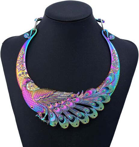 الرجعية خمر العرقية منحوتة الطاووس مكتنزة مريلة طوق المختنق قلادة للنساء الهندي مبالغ فيها مجوهرات ممسوك عقد بطرا عتيق كلاسيكي in Kuwait