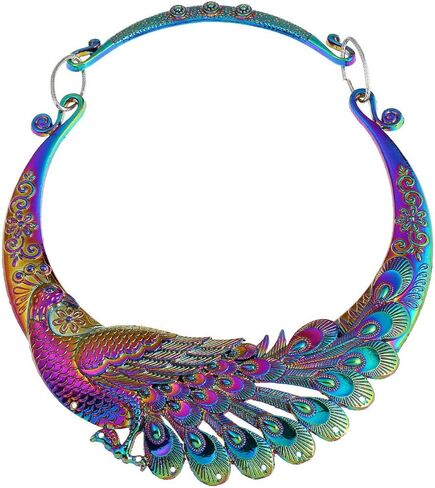 الرجعية خمر العرقية منحوتة الطاووس مكتنزة مريلة طوق المختنق قلادة للنساء الهندي مبالغ فيها مجوهرات ممسوك عقد بطرا عتيق كلاسيكي in Kuwait