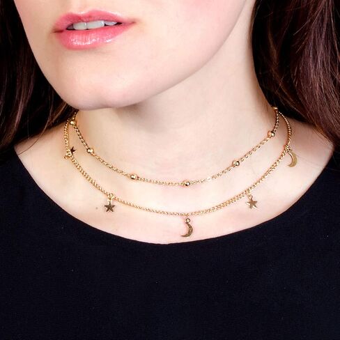 BaubleStar Star Moon Charm Necklace Layering Chain Choker for Women Girls in Saudi Arabia