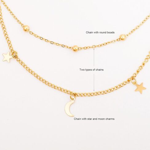 قلادة بسلسلة طبقات من BaubleStar Star Moon Charm للنساء والفتيات in Kuwait