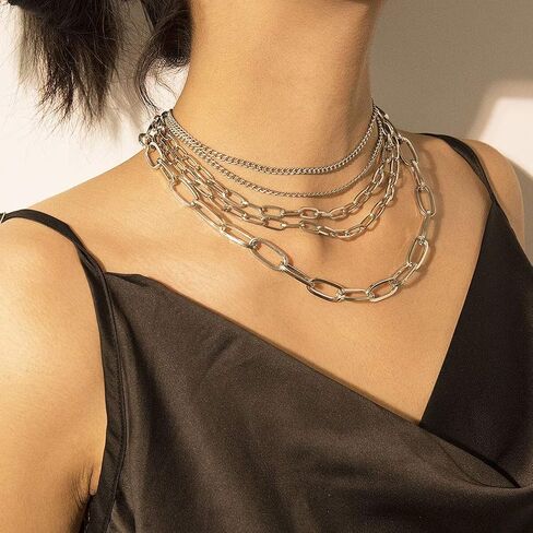 CIBIRICH Chunky Necklaces for women Punk Chain Silver Statement Collar Necklace in Saudi Arabia