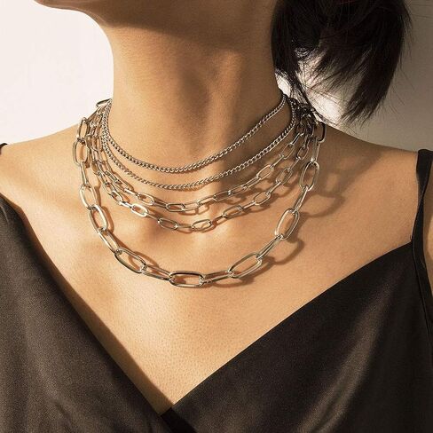 CIBIRICH Chunky Necklaces for women Punk Chain Silver Statement Collar Necklace in Saudi Arabia