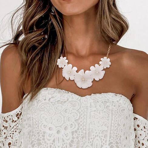 Flyonce Flower Collar Necklace, Floral Flower Statement Summer Beach Chokers Necklaces for Women Girls in Saudi Arabia