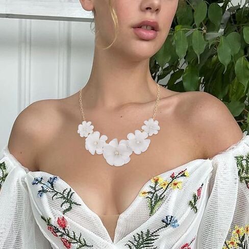 Flyonce Flower Collar Necklace, Floral Flower Statement Summer Beach Chokers Necklaces for Women Girls in Saudi Arabia