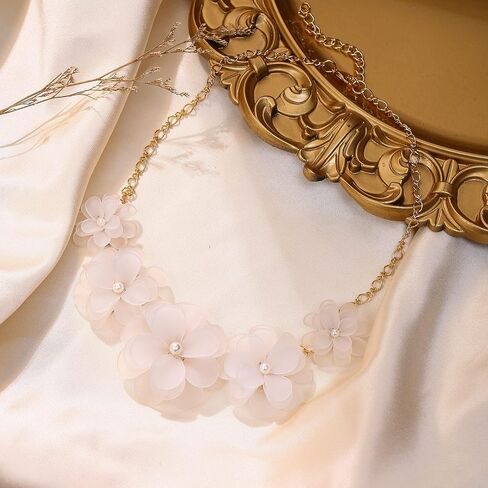 Flyonce Flower Collar Necklace, Floral Flower Statement Summer Beach Chokers Necklaces for Women Girls in Saudi Arabia