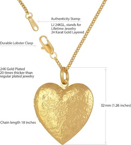 LIFETIME JEWELRY Antique Heart Locket Necklace That Holds Pictures 24k Gold Plated in Saudi Arabia