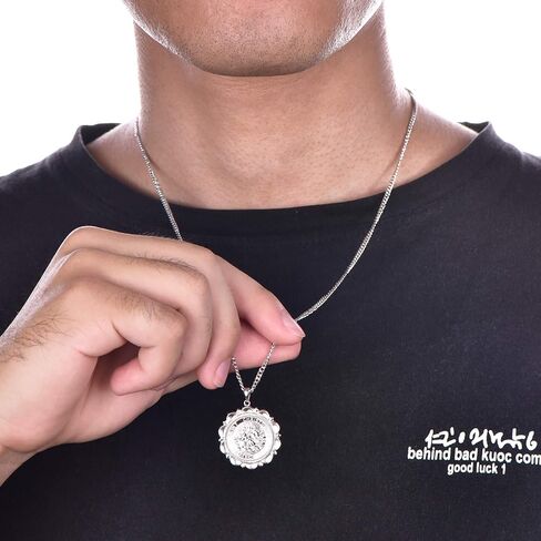 قلادة YL St Christopher صلبة 925 من الفضة الاسترليني، ميدالية مستديرة منقوشة بشكل شخصي، قلادة تعويذة دينية عتيقة، ميدالية/مربوط/مدلاة in Kuwait