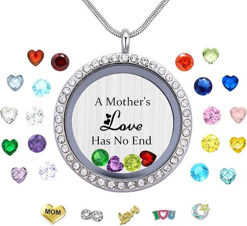 Veeshy Best Mom Mother Gift، قلادة قلادة عائمة على شكل قلادة الذاكرة الحية مع سحر وأحجار الميلاد للنساء in Kuwait