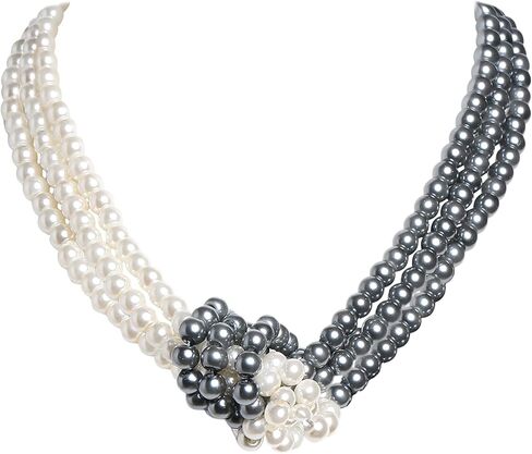 Coucoland 1920s Imitation Pearls Necklace 20s Gatsby Knot Pearl Necklace 1920s Flapper Pearls Accessories Two-tone Stitching Style in Saudi Arabia