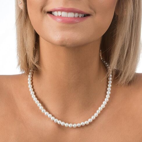 PAVOI Sterling Silver Round White Simulated Shell Pearl Necklace Strand | Pearl Choker Necklace | Jewelry for Women in Saudi Arabia