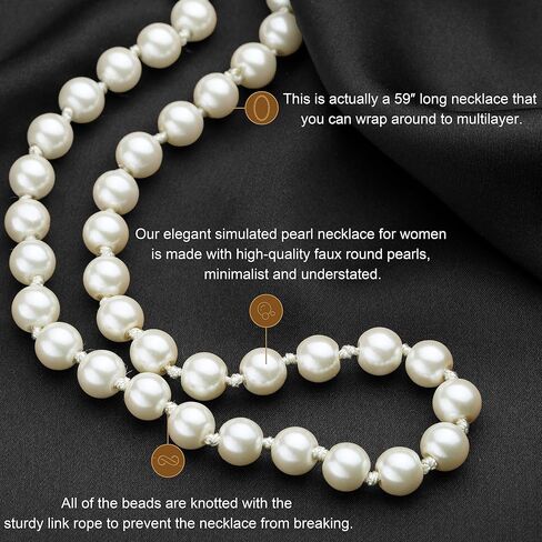 BABEYOND Long Pearl Necklace Faux Pearls Necklace Set Beaded Long Pearls Necklace 1920s Gatsby Costume Jewelry in Saudi Arabia