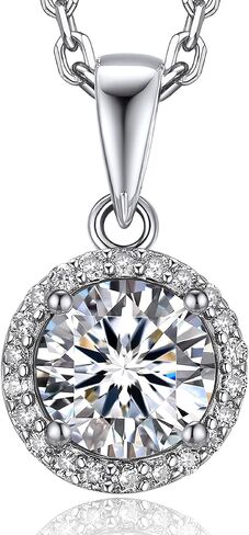 MomentWish Heart Necklace for Women, 1 Carat Simulated Moissanite Necklace for Her 925 Sterling Silver Halo Pendant Anniversary Valentine's Day Birthday Gifts for Mom Wife Girlfriend-Heart in Kuwait