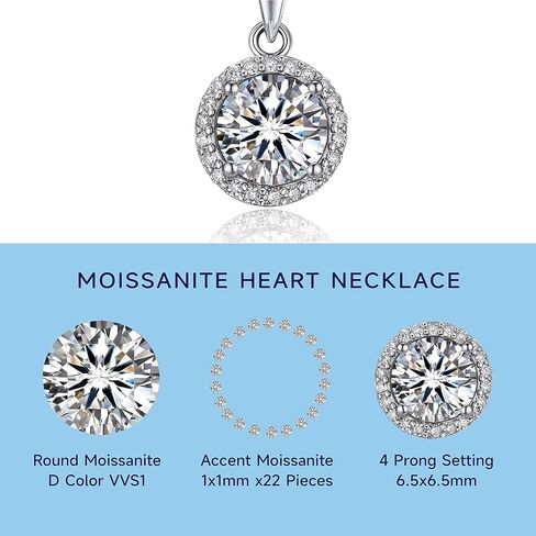 MomentWish Heart Necklace for Women, 1 Carat Simulated Moissanite Necklace for Her 925 Sterling Silver Halo Pendant Anniversary Valentine's Day Birthday Gifts for Mom Wife Girlfriend-Heart in Kuwait