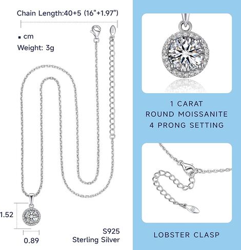 MomentWish Heart Necklace for Women, 1 Carat Simulated Moissanite Necklace for Her 925 Sterling Silver Halo Pendant Anniversary Valentine's Day Birthday Gifts for Mom Wife Girlfriend-Heart in Kuwait