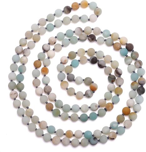 8mm Natural Amazonite & Blue Goldsand Long Beaded Necklace Wrap Bracelet Handmade Jewelry for Women Men in Saudi Arabia