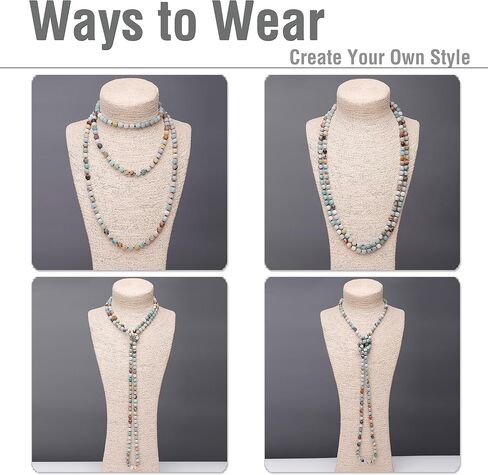 8mm Natural Amazonite & Blue Goldsand Long Beaded Necklace Wrap Bracelet Handmade Jewelry for Women Men in Saudi Arabia