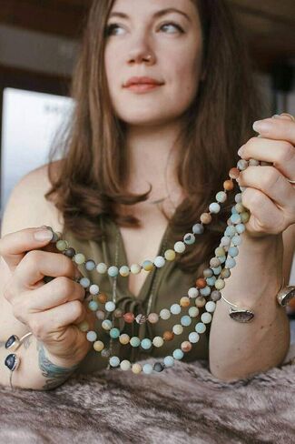 8mm Natural Amazonite & Blue Goldsand Long Beaded Necklace Wrap Bracelet Handmade Jewelry for Women Men in Saudi Arabia