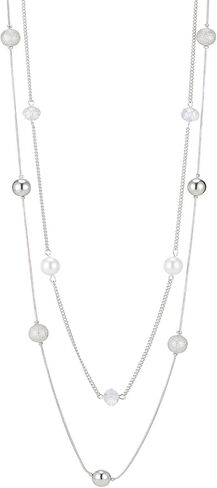 Silver Layered Long Necklace for Women Pearl Crystal Sweater Strand Chain Necklaces Fashion Gifts in Saudi Arabia