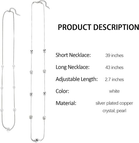 Silver Layered Long Necklace for Women Pearl Crystal Sweater Strand Chain Necklaces Fashion Gifts in Saudi Arabia