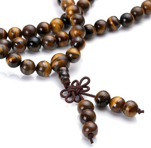 Jovivi Tibetan 8mm 108 Natural Tiger Eye Gemstone Beads Prayer Mala Bracelet Necklace in Kuwait