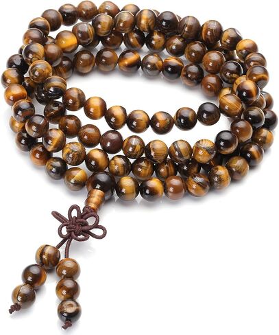 Jovivi Tibetan 8mm 108 Natural Tiger Eye Gemstone Beads Prayer Mala Bracelet Necklace in Kuwait