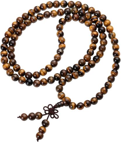 Jovivi Tibetan 8mm 108 Natural Tiger Eye Gemstone Beads Prayer Mala Bracelet Necklace in Kuwait
