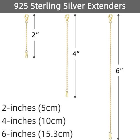 Sterling Silver Necklace Extenders for Women Silver Chain Extension Bracelet Extender Sterling Silver Chain Extenders for Necklaces 3 Piece Set (1,2,3 inch) in Kuwait
