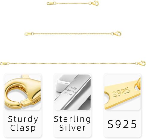 Sterling Silver Necklace Extenders for Women Silver Chain Extension Bracelet Extender Sterling Silver Chain Extenders for Necklaces 3 Piece Set (1,2,3 inch) in Kuwait