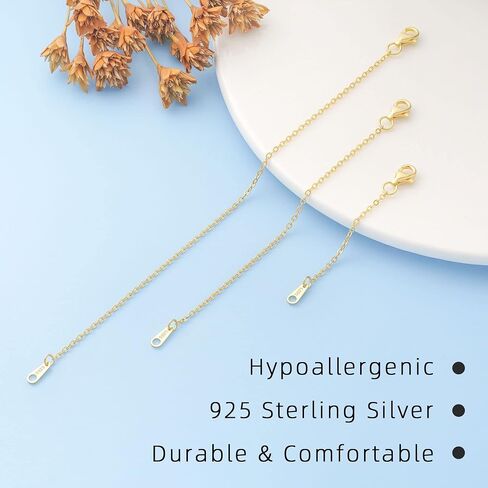 Sterling Silver Necklace Extenders for Women Silver Chain Extension Bracelet Extender Sterling Silver Chain Extenders for Necklaces 3 Piece Set (1,2,3 inch) in Kuwait